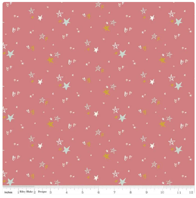Riley Blake Flannel Star Toss Coral