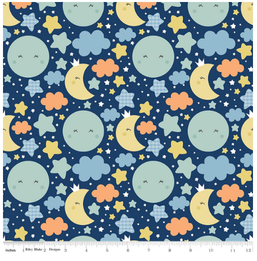 Riley Blake Love You to the Moon Flannel Nighttime Navy