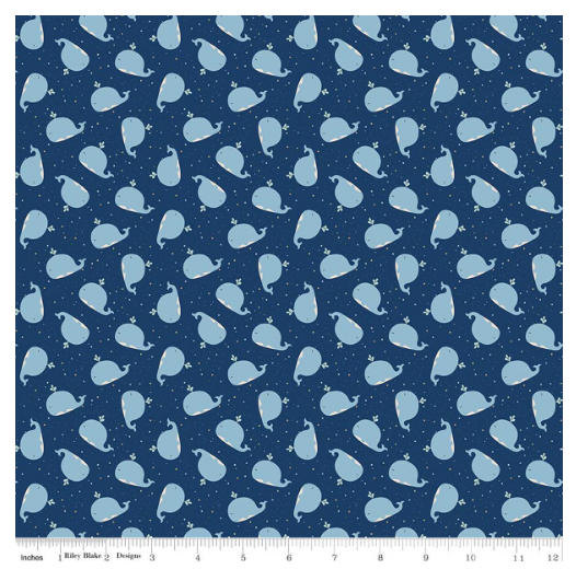 Riley Blake Love You to the Moon Flannel Whales Navy