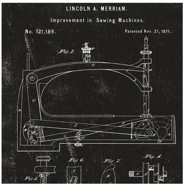 Riley Blake Sew Journal Sewing Machine Patent Black