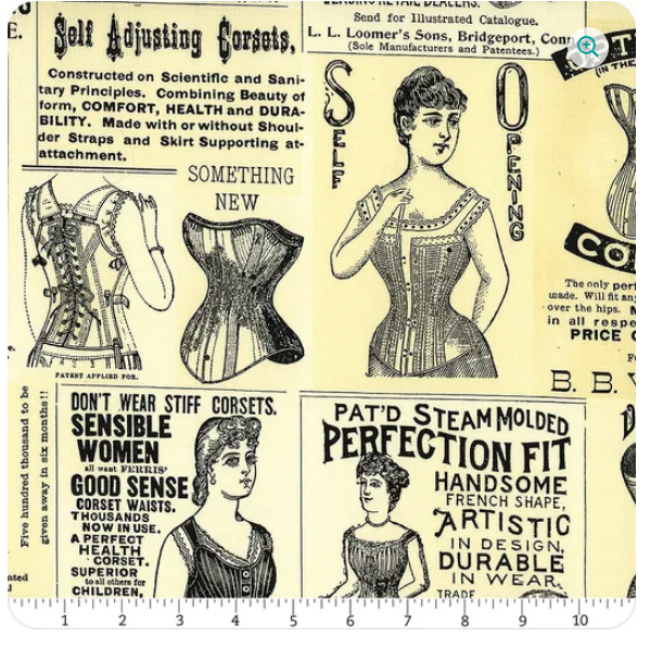 Riley Blake Sew Journal Vintage Corset Ads Parchment