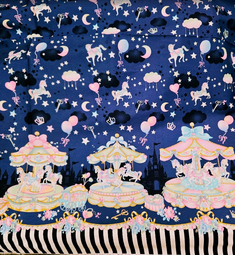 Kokka Fantasy Unicorn Border Print Midnight