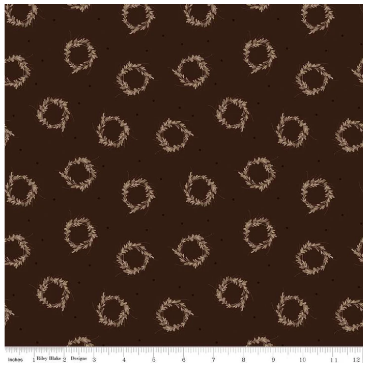 Riley Blake Huckleberry Saltbox Wreaths Brown