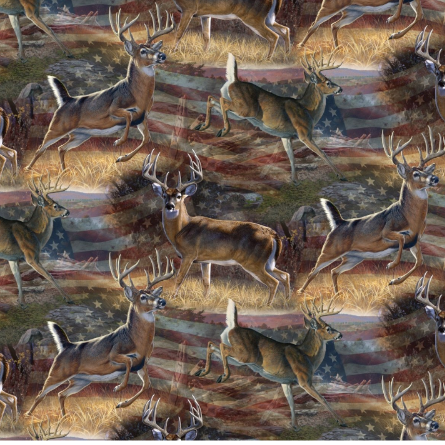 David Textiles American White-Tailed Deer, Patriotic